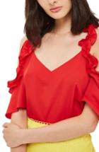 Women's Topshop Ruffle Cold Shoulder Top Us (fits Like 2-4) - Red