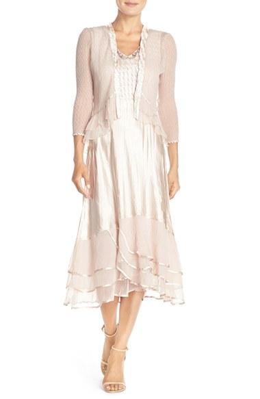 Women's Komarov Beaded Charmeuse & Chiffon Midi Dress With Jacket