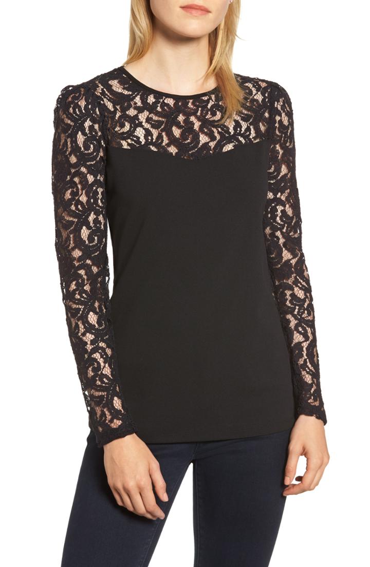 Women's Michael Michael Kors Lace Puff Top - Black