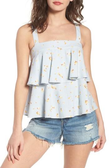 Women's Bp. Tie Back Tiered Linen Blend Top - Blue