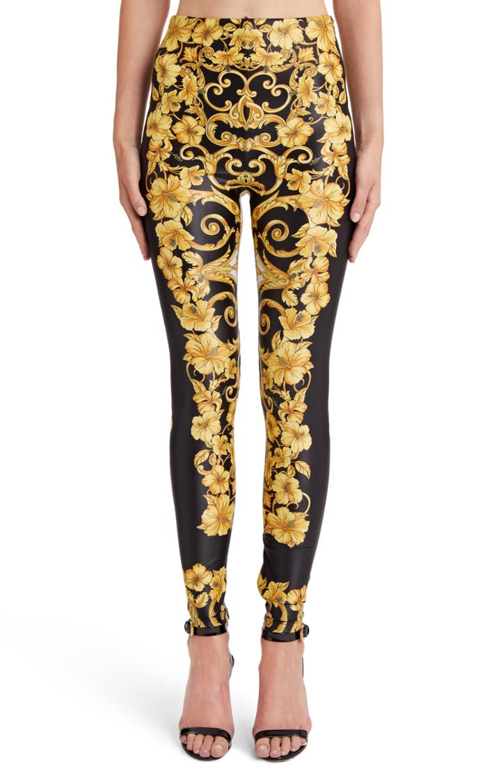 Women's Versace Hibiscus Print Leggings Us / 46 It - Black