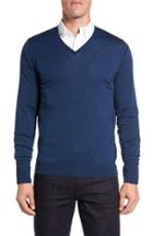 Men's John Smedley 'bobby' Easy Fit V Neck Wool Sweater - Blue