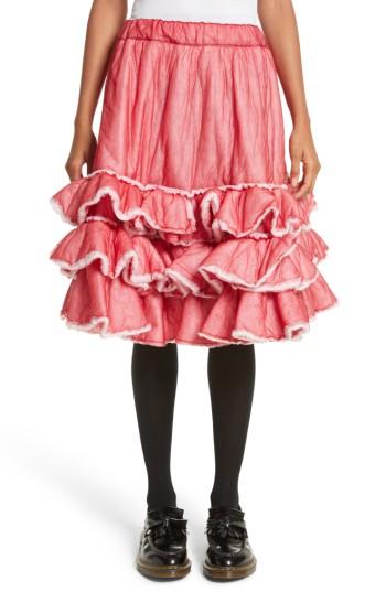 Women's Comme Des Garcons Ruffle Hem Nylon Skirt - Red