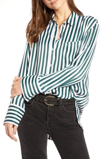 Women's Treasure & Bond Striped Boyfriend Shirt, Size - Green