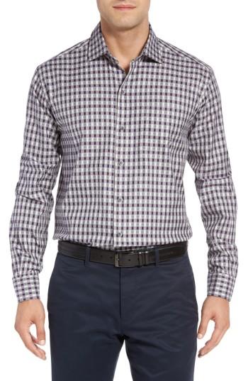 Men's Cutter & Buck Kent Jacquard Check Sport Shirt - Purple