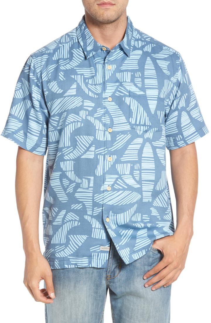 Men's Quiksilver Waterman Collection Abst Seas Classic Fit Camp Shirt, Size - Blue