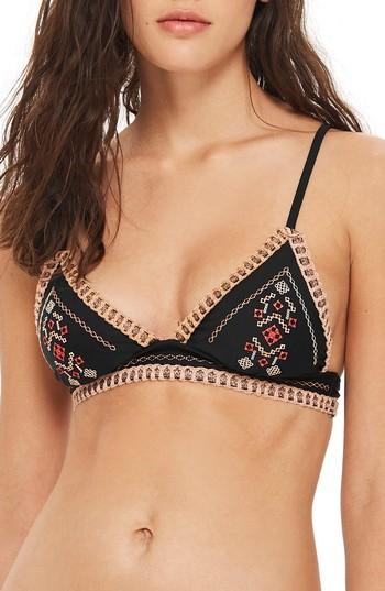 Women's Topshop Crochet Embroidered Triangle Bikini Top Us (fits Like 0) - Black