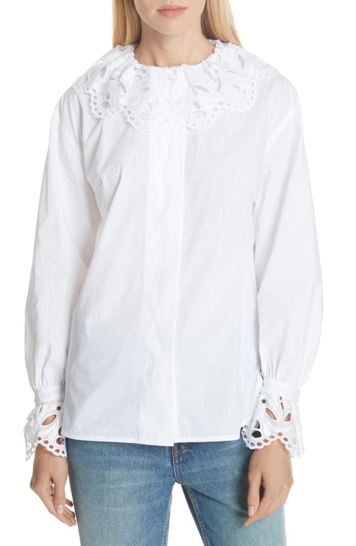 Women's Sandro Lace Trim Cotton Blouse