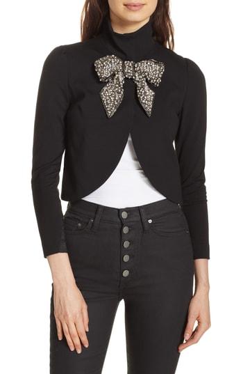 Women's Alice + Olivia Addison Embellished Bow Crop Jacket - Black