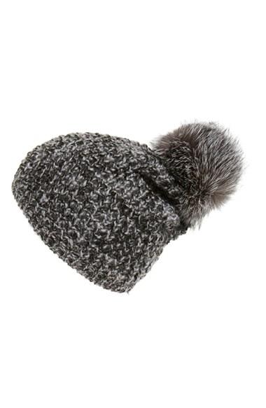 Women's Kyi Kyi Genuine Fox Pompom Hat - Grey