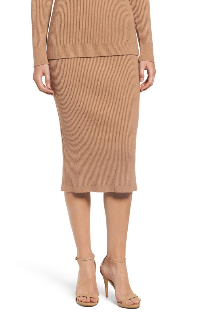 Women's English Factory Ribbed Knit Midi Skirt - Beige