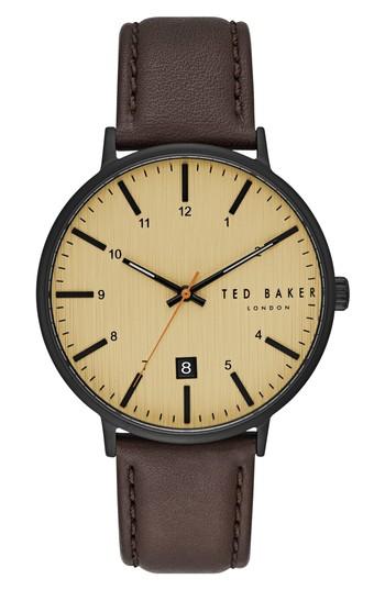 Men's Ted Baker London Harris Leather Strap Watch, 42mm