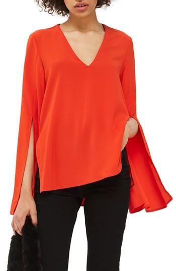 Women's Topshop Split Sleeve V-neck Tunic Us (fits Like 2-4) - Red