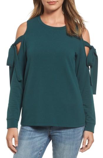 Women's Pleione Cold Shoulder Tie Sleeve Sweatshirt - Green