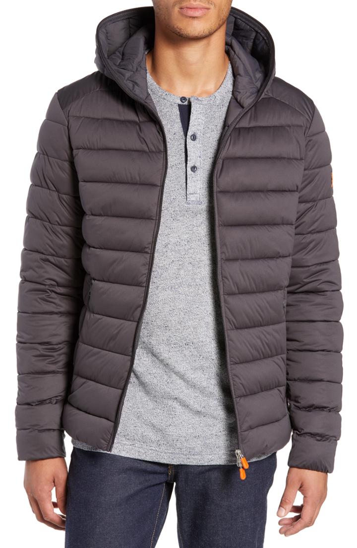 Men's Save The Duck Hooded Plumtech Insulated Packable Jacket, Size - Grey