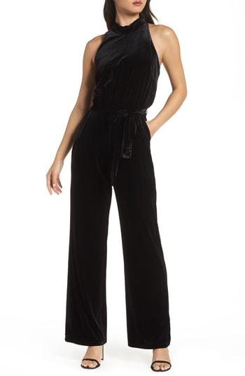 Women's Vince Camuto Ruffle Neck Velvet Jumpsuit - Black