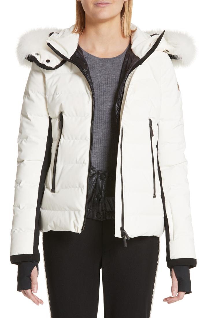 Women's Moncler Lamoura Quilted Down Puffer Coat With Removable Genuine Fox Fur Trim - White
