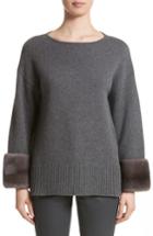 Women's Lafayette 148 New York Cashmere Sweater With Genuine Mink Fur Cuffs - Grey