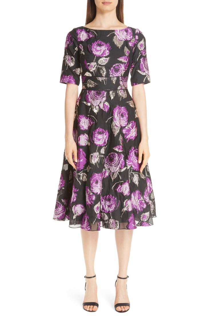 Women's Lela Rose Metallic Floral Fil Coupe Fit & Flare Dress - Purple