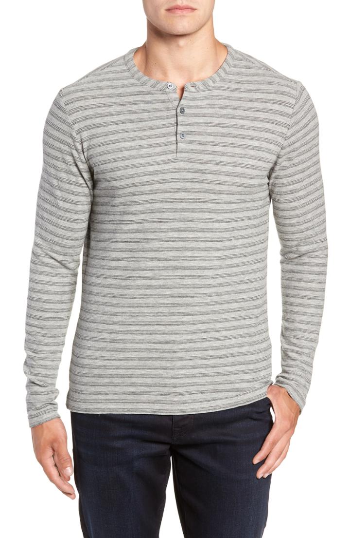 Men's Robert Barakett Stripe Long Sleeve Henley, Size - Grey