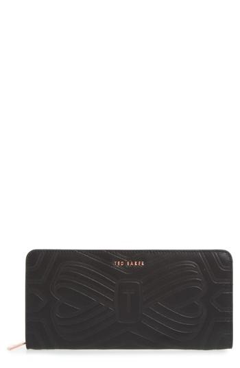 Women's Ted Baker London Mellvna Embossed Bow Leather Matinee Wallet - Black