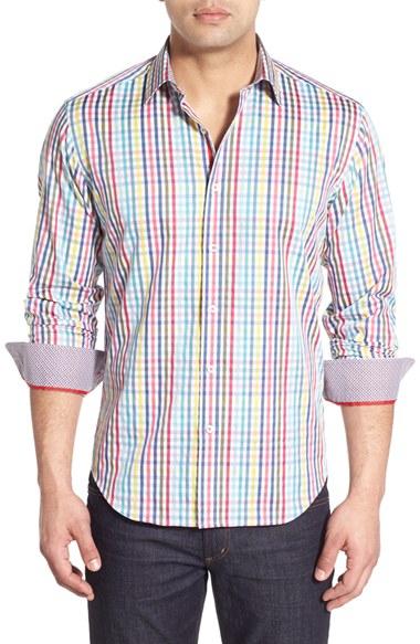 Men's Bugatchi Classic Fit Check Sport Shirt - Red