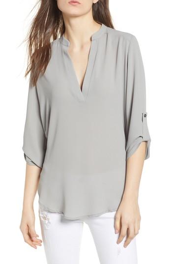 Women's Roll Tab Sleeve Woven Shirt - Grey