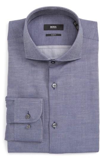 Men's Boss Jerrin Slim Fit Diamond Dress Shirt - Blue