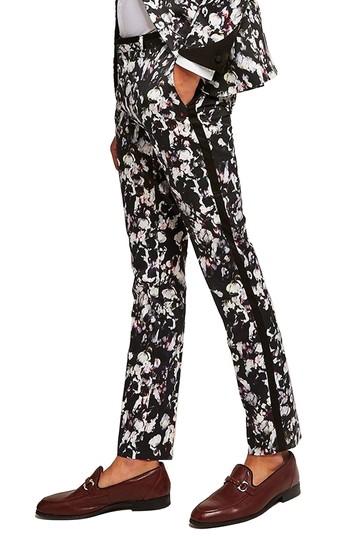 Men's Topman Ultra Skinny Fit Floral Tuxedo Trousers X 32 - Black