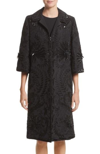 Women's Naeem Khan Embellished Silk Evening Coat - Black