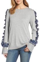 Women's Halogen Ruffle Sweater, Size - Grey