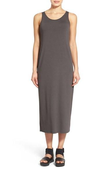 Women's Eileen Fisher Scoop Neck Jersey Midi Dress - Grey