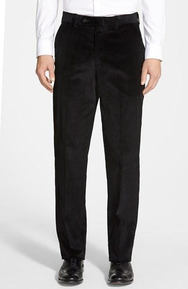 Men's Berle Flat Front Corduroy Trousers X 32 - Black