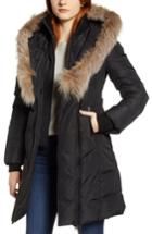 Women's Mackage 800 Fill Power Down Coat With Genuine Fox Fur Trim - Burgundy