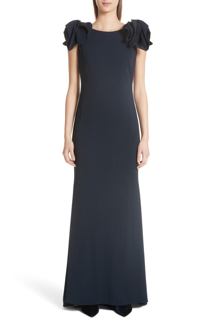Women's Badgley Mischka Platinum Bow Cap Sleeve Gown