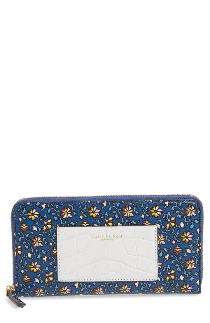 Women's Tory Burch Floral Print Leather Zip Around Wallet -