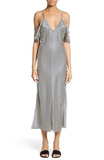 Women's T By Alexander Wang Stripe Silk Cold Shoulder Dress