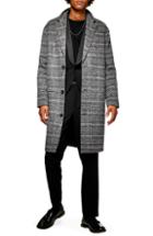 Men's Topman Hayden Check Print Overcoat - Grey