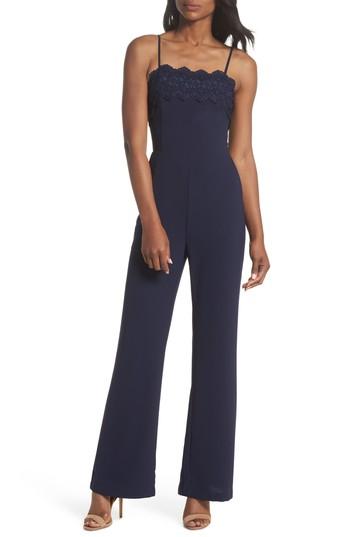 Women's Adelyn Rae Jennifer Lace Trim Jumpsuit - Blue