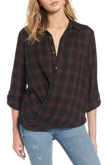 Women's Blanknyc Hot Cocoa Plaid Surplice Top - Brown