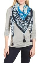 Women's Tory Burch Tassel Wool & Silk Scarf, Size - Blue
