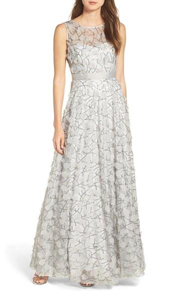 Women's Eliza J Embellished Mesh Ballgown - Metallic