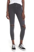 Women's Topshop Joni Ripped Crop Skinny Jeans X 30 - Black