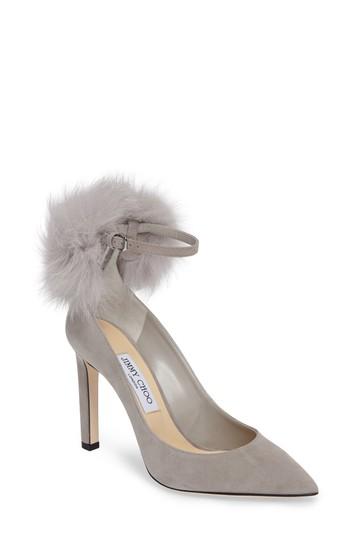 Women's Jimmy Choo South Genuine Fox Fur Pompom Pump Us / 39eu - Grey