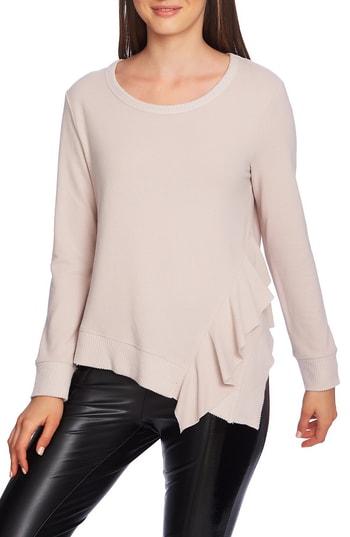 Women's 1.state Mixed Rib Asymmetrical Hem Cozy Top - Pink