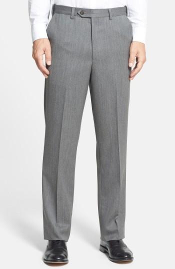 Men's Berle Self Sizer Waist Flat Front Wool Gabardine Trousers X 34 - Blue
