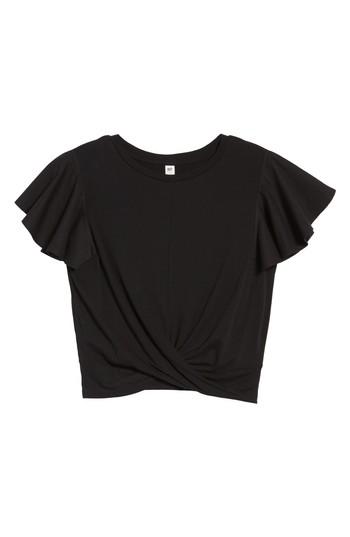 Women's Bp. Ruffle Sleeve Twist Hem Tee, Size - Black