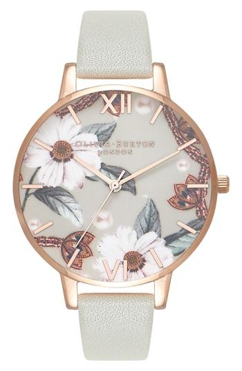 Women's Olivia Burton Bejewelled Leather Strap Watch, 38mm