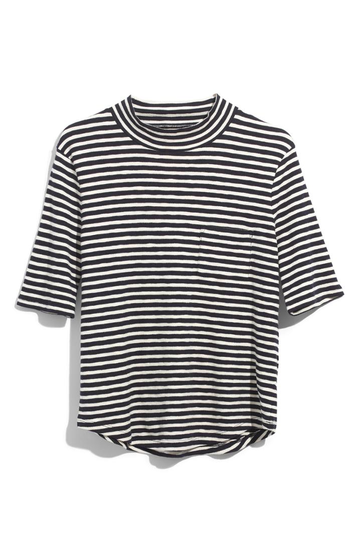 Women's Madewell Mock Neck Shirttail Tee - Blue