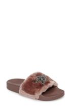 Women's Steve Madden Shimmer Embellished Faux Fur Slide M - Pink